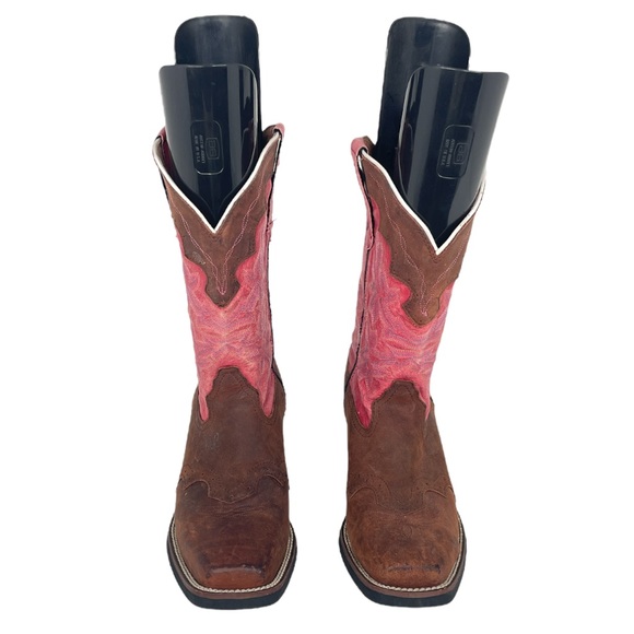 Tony Lama Shoes - Tony Lama Western Stockman Leather Cowgirl Boots Pink Brown Size 8 1/2